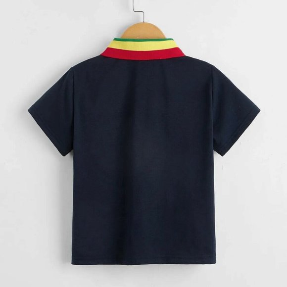 SHEIN Adorable Toddler Boy Contrast Rainbow striped Collar Polo Shirt sz 120 5/6 - Picture 2 of 4